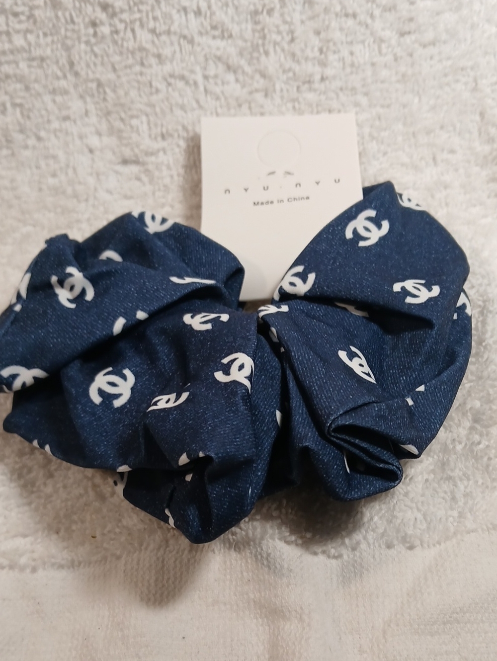 Navy Blue & White Scrunchie